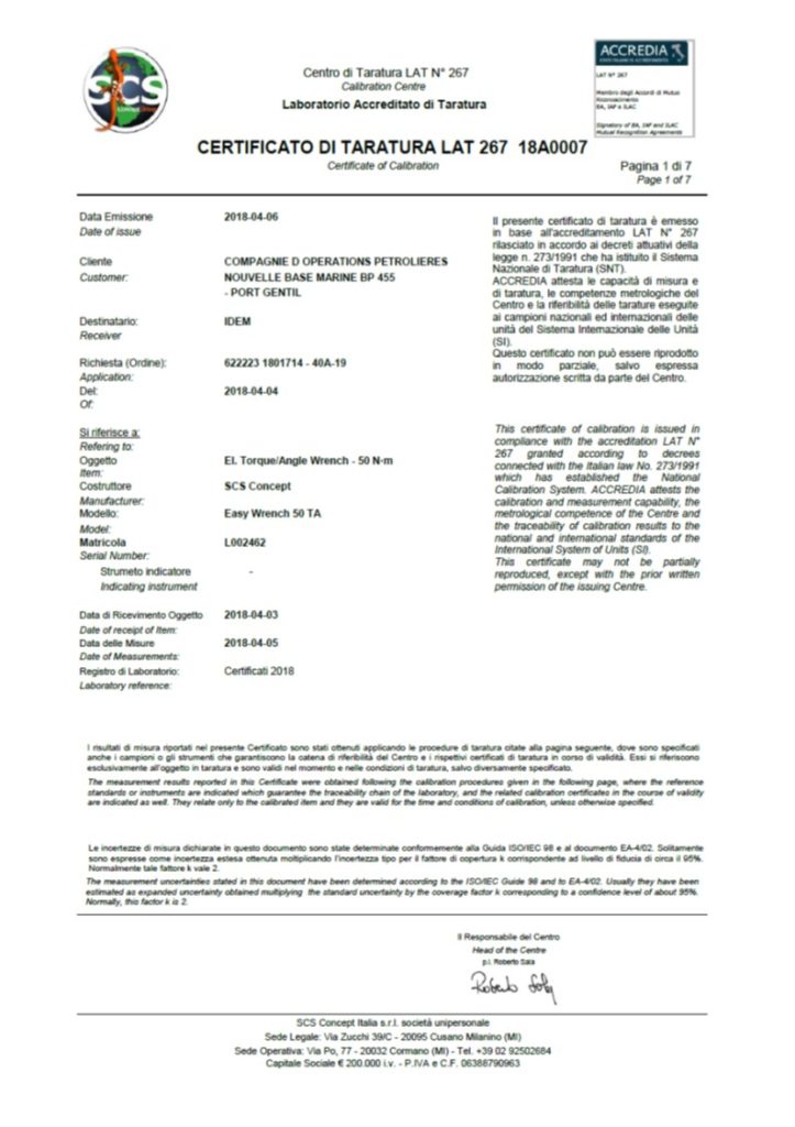 Norma DKD-R 3-7: 2010 e Certificato di Taratura