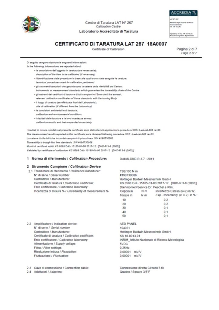 Norma DKD-R 3-7: 2010 e Certificato di Taratura